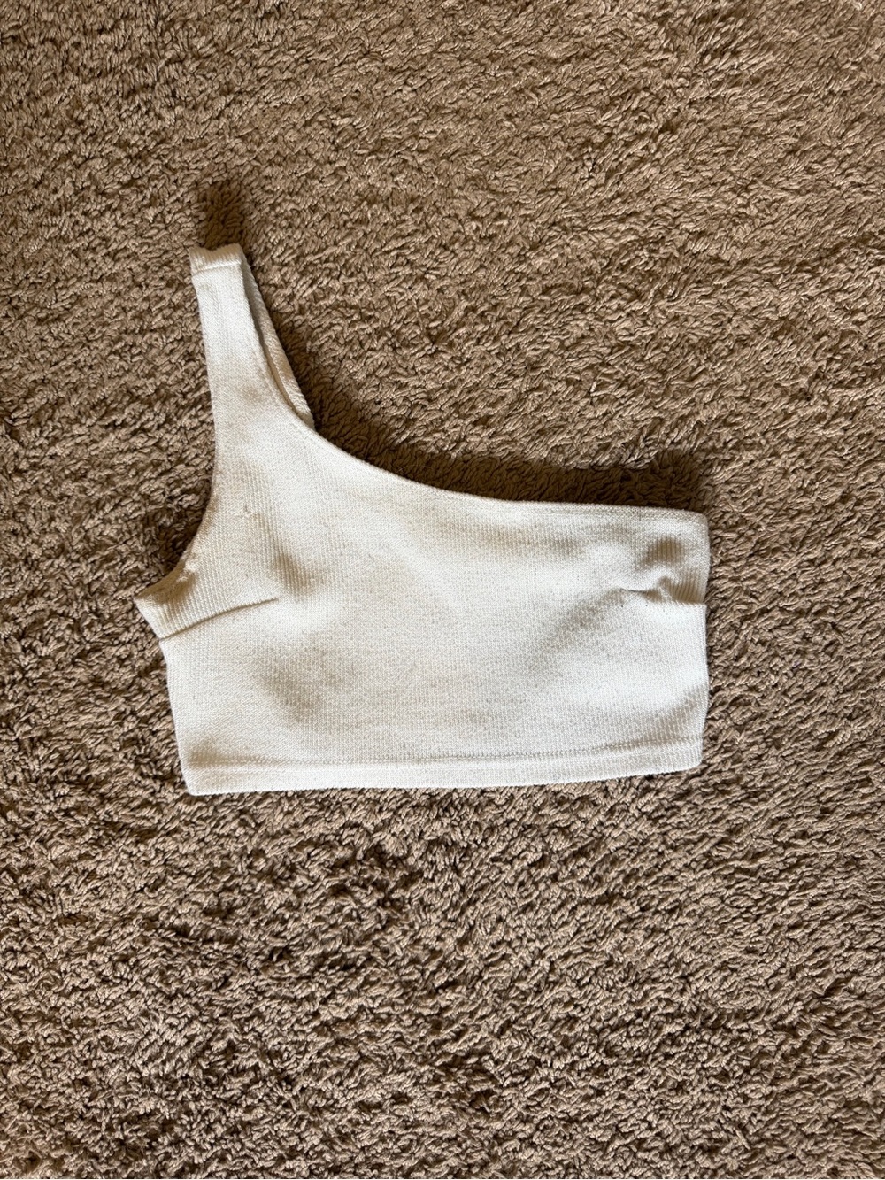 Divided One-Shoulder Ribbed Crop Top in Off-White